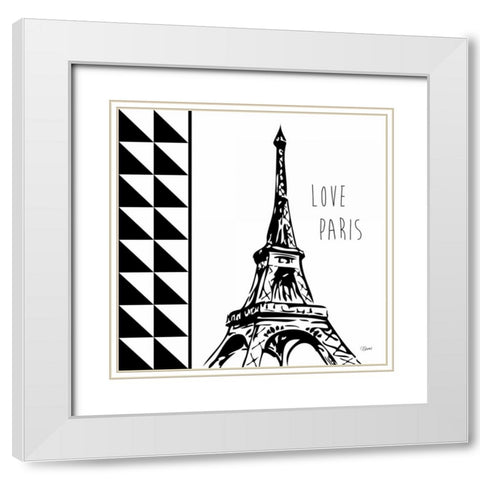Love Paris White Modern Wood Framed Art Print with Double Matting by Stevens, Carole