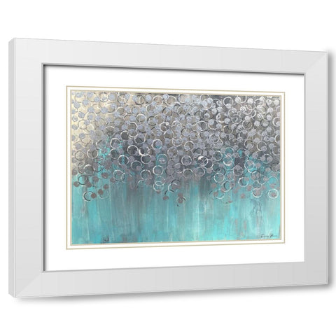 Raining on Aqua White Modern Wood Framed Art Print with Double Matting by Brown, Denise