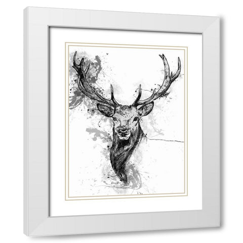 Deer Head Splash White Modern Wood Framed Art Print with Double Matting by Brown, Denise