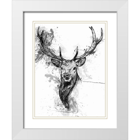 Deer Head Splash White Modern Wood Framed Art Print with Double Matting by Brown, Denise