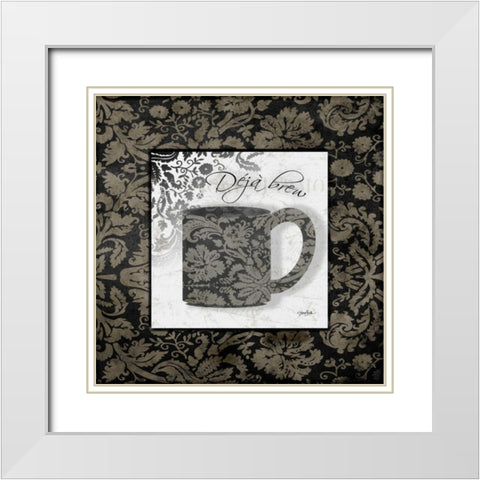 Gray Coffee Damask 2 White Modern Wood Framed Art Print with Double Matting by Stimson, Diane