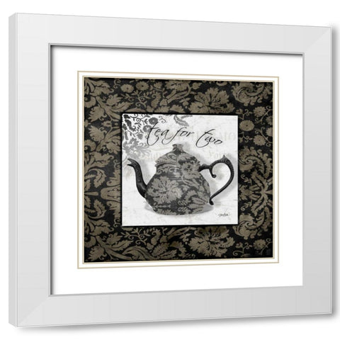 Gray Tea Damask White Modern Wood Framed Art Print with Double Matting by Stimson, Diane