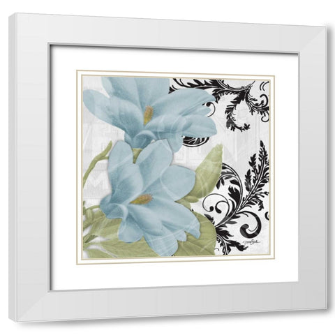 Magnolia Blue White Modern Wood Framed Art Print with Double Matting by Stimson, Diane