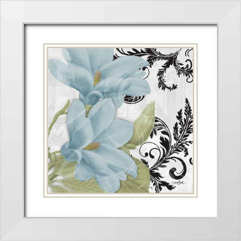 Magnolia Blue White Modern Wood Framed Art Print with Double Matting by Stimson, Diane