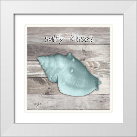 Salty Kisses Aqua Shell White Modern Wood Framed Art Print with Double Matting by Stimson, Diane
