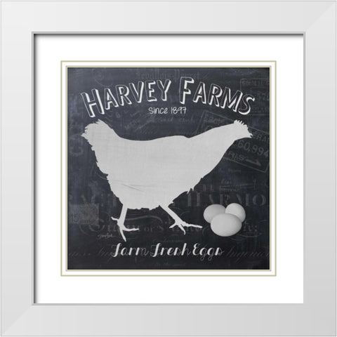 Chalkboard Hen White Modern Wood Framed Art Print with Double Matting by Stimson, Diane