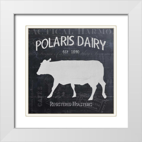 Chalkboard Cow White Modern Wood Framed Art Print with Double Matting by Stimson, Diane