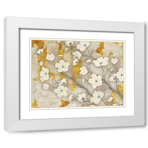 Golden Blossoms 2 White Modern Wood Framed Art Print with Double Matting by Stimson, Diane