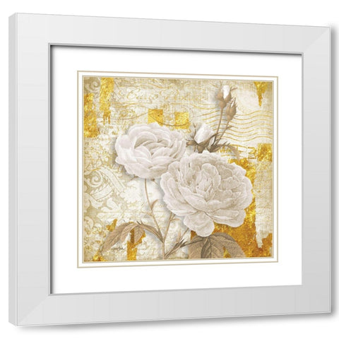 Golden Floral 1 White Modern Wood Framed Art Print with Double Matting by Stimson, Diane
