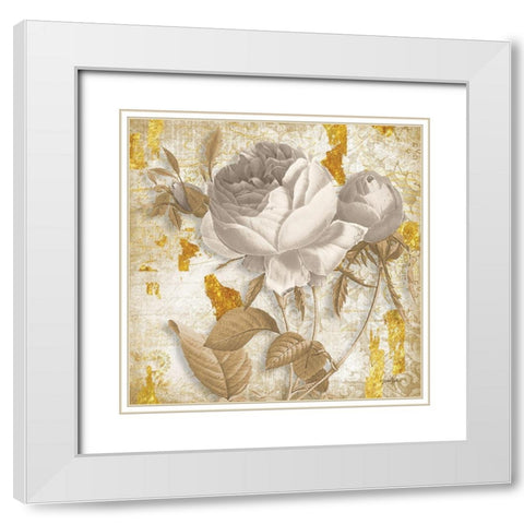 Golden Floral 2 White Modern Wood Framed Art Print with Double Matting by Stimson, Diane