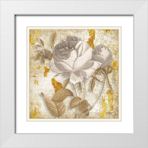 Golden Floral 2 White Modern Wood Framed Art Print with Double Matting by Stimson, Diane