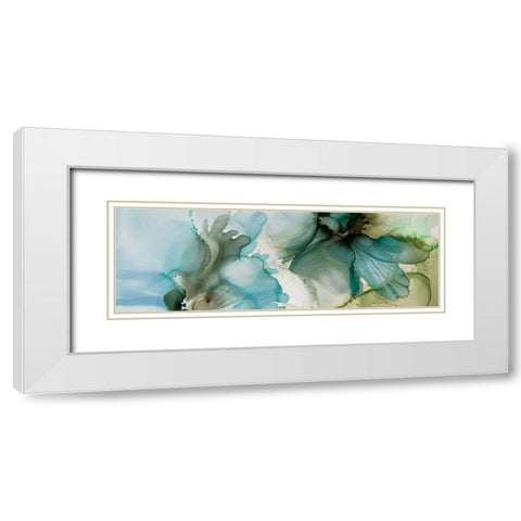 Sage And Teal Florals 1 White Modern Wood Framed Art Print with Double Matting by Debs, Emma Catherine