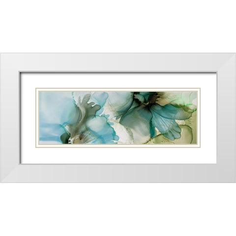 Sage And Teal Florals 1 White Modern Wood Framed Art Print with Double Matting by Debs, Emma Catherine