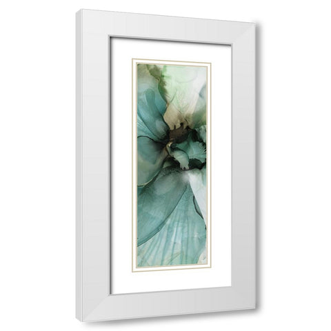Sage And Teal Florals 2 White Modern Wood Framed Art Print with Double Matting by Debs, Emma Catherine