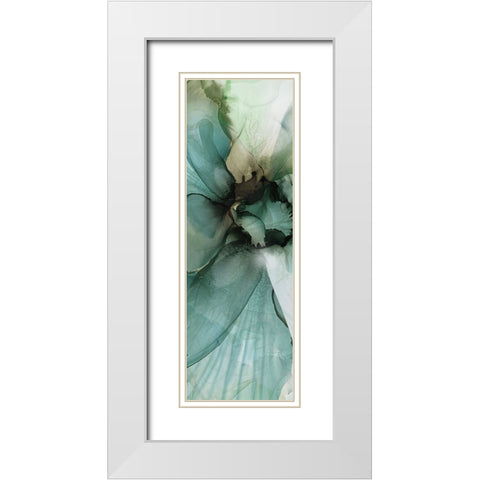 Sage And Teal Florals 2 White Modern Wood Framed Art Print with Double Matting by Debs, Emma Catherine