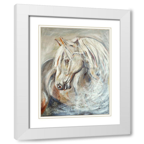 Horse White Modern Wood Framed Art Print with Double Matting by Debs, Emma Catherine