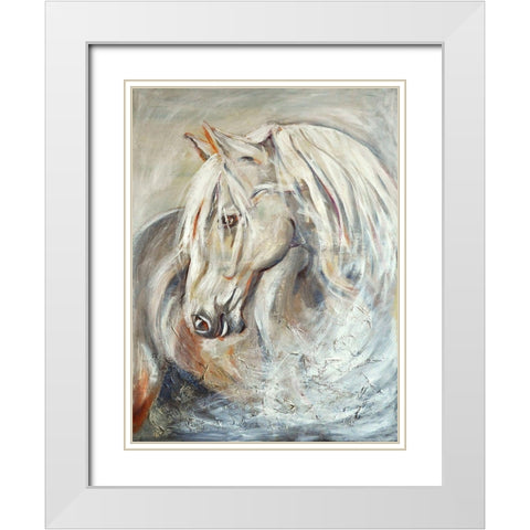 Horse White Modern Wood Framed Art Print with Double Matting by Debs, Emma Catherine