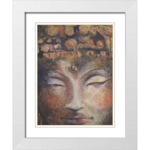 Buddha Neutral Close-Up White Modern Wood Framed Art Print with Double Matting by Debs, Emma Catherine