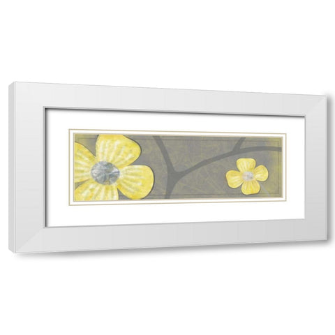 Yellow Flowers 1 White Modern Wood Framed Art Print with Double Matting by Gibbons, Lauren
