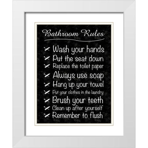 Bathroom Rules White Modern Wood Framed Art Print with Double Matting by Gibbons, Lauren