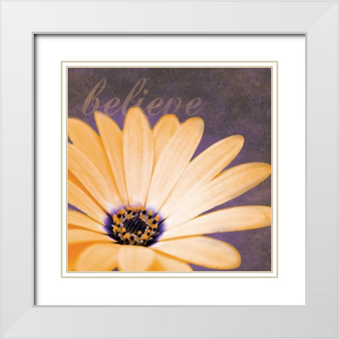 Believe Flower White Modern Wood Framed Art Print with Double Matting by Gibbons, Lauren