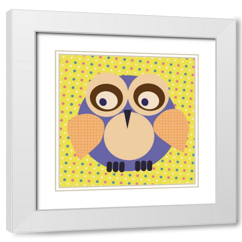 Owl Polka White Modern Wood Framed Art Print with Double Matting by Gibbons, Lauren