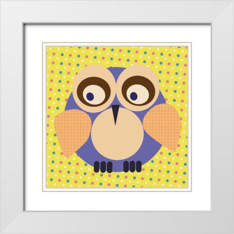 Owl Polka White Modern Wood Framed Art Print with Double Matting by Gibbons, Lauren