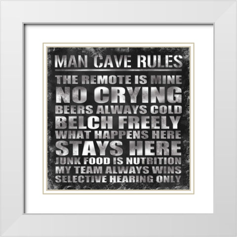 Man Cave Rules White Modern Wood Framed Art Print with Double Matting by Gibbons, Lauren