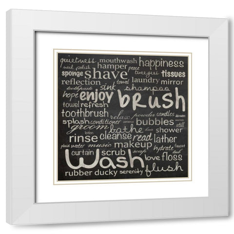 Bathroom Words White Modern Wood Framed Art Print with Double Matting by Gibbons, Lauren