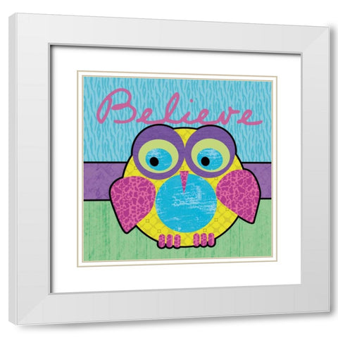 Highlighter Belief Owl White Modern Wood Framed Art Print with Double Matting by Gibbons, Lauren
