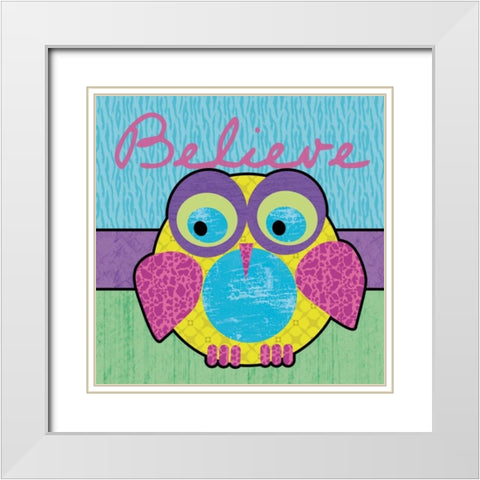 Highlighter Belief Owl White Modern Wood Framed Art Print with Double Matting by Gibbons, Lauren