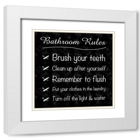 Bathroom Rules White Modern Wood Framed Art Print with Double Matting by Gibbons, Lauren