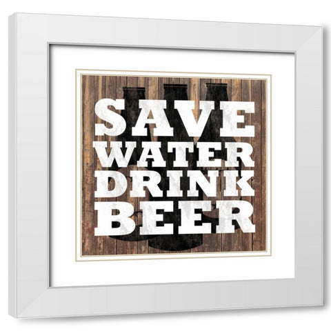 Save Water White Modern Wood Framed Art Print with Double Matting by Gibbons, Lauren