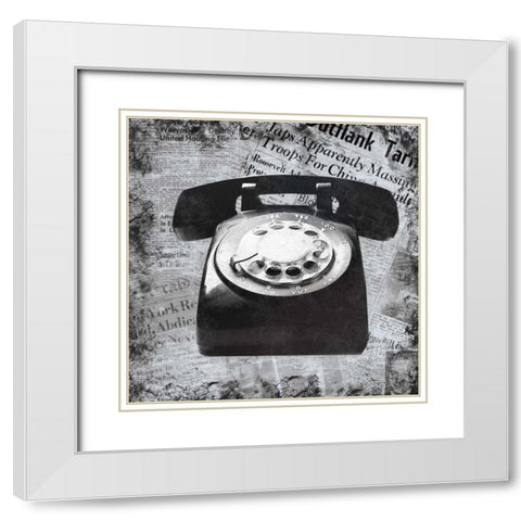 Vintage Phone White Modern Wood Framed Art Print with Double Matting by Gibbons, Lauren