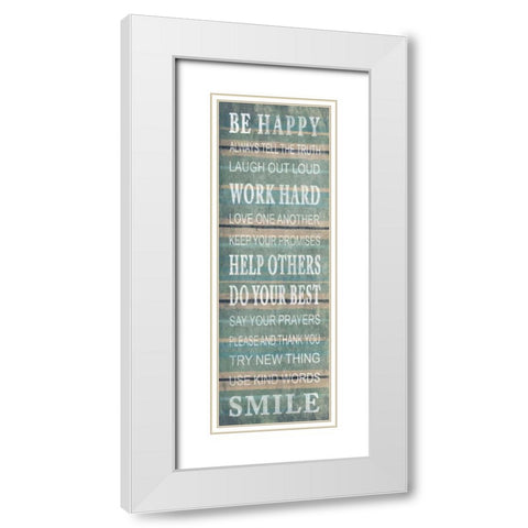 Be happy White Modern Wood Framed Art Print with Double Matting by Grey, Jace