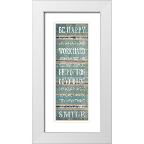 Be happy White Modern Wood Framed Art Print with Double Matting by Grey, Jace