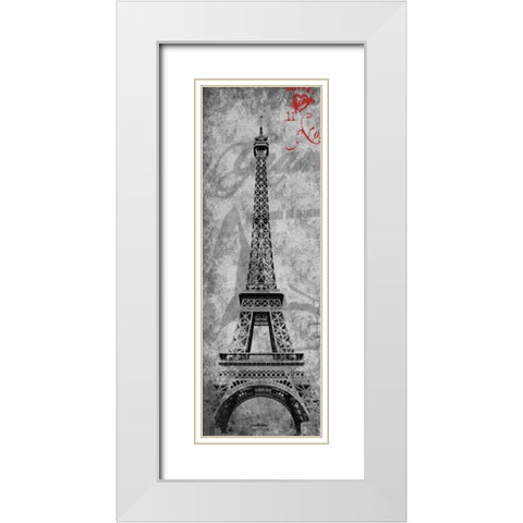Paris Postal White Modern Wood Framed Art Print with Double Matting by Grey, Jace