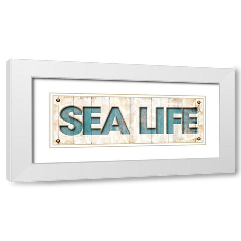 Sea Life Sign White Modern Wood Framed Art Print with Double Matting by Grey, Jace