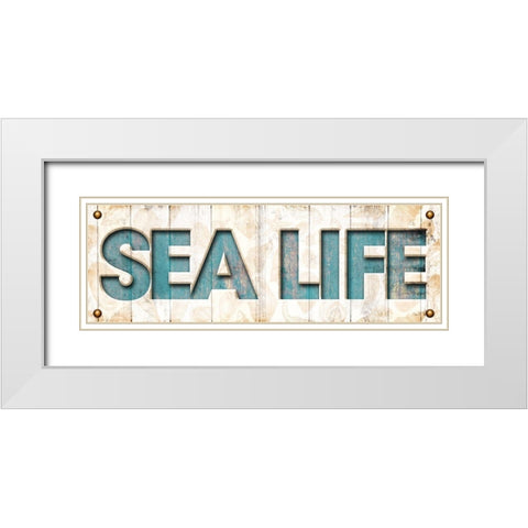 Sea Life Sign White Modern Wood Framed Art Print with Double Matting by Grey, Jace