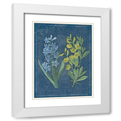 Blue Print Floral Mate White Modern Wood Framed Art Print with Double Matting by Grey, Jace