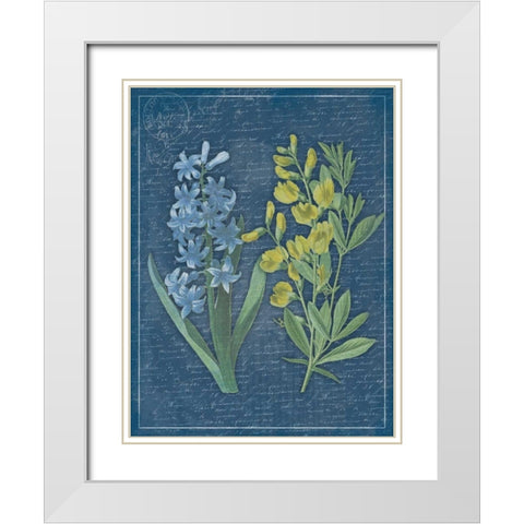 Blue Print Floral Mate White Modern Wood Framed Art Print with Double Matting by Grey, Jace