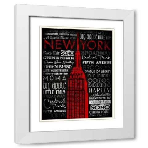 NY Type RED White Modern Wood Framed Art Print with Double Matting by Grey, Jace