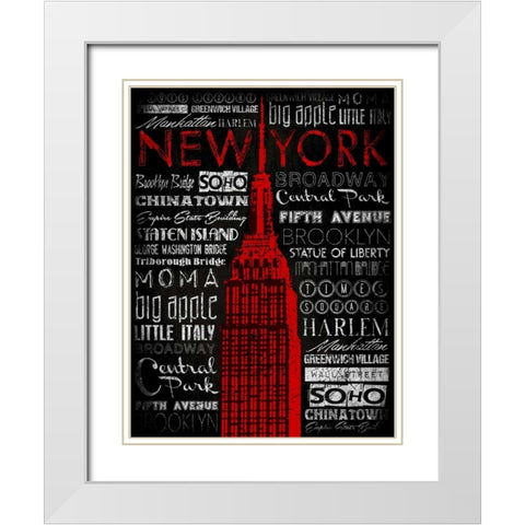 NY Type RED White Modern Wood Framed Art Print with Double Matting by Grey, Jace