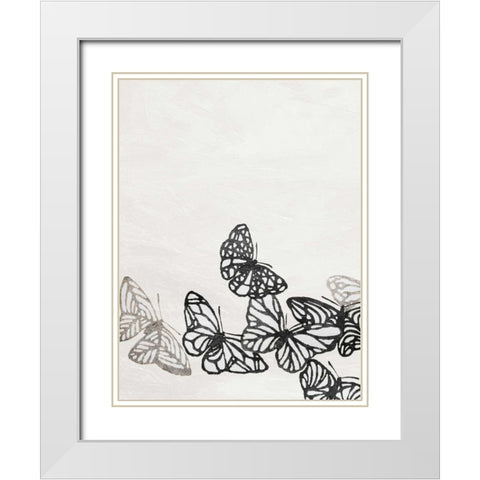 Butterflies White Modern Wood Framed Art Print with Double Matting by Grey, Jace