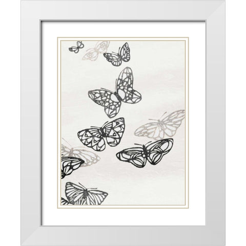Butterflies Mate White Modern Wood Framed Art Print with Double Matting by Grey, Jace