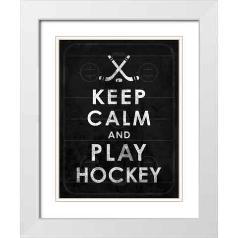 Keep calm Hockey 2 White Modern Wood Framed Art Print with Double Matting by Grey, Jace