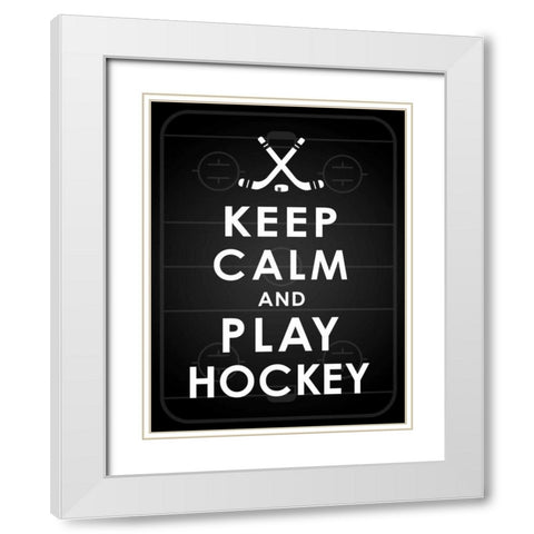 Keep calm hockey White Modern Wood Framed Art Print with Double Matting by Grey, Jace
