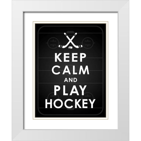 Keep calm hockey White Modern Wood Framed Art Print with Double Matting by Grey, Jace