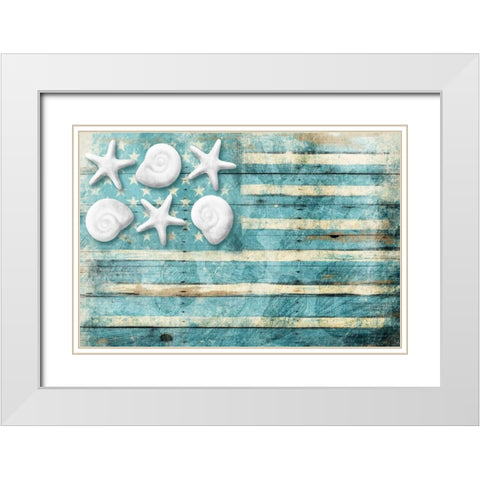 Coastal American Flag White Modern Wood Framed Art Print with Double Matting by Grey, Jace