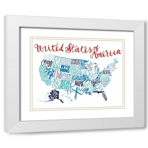 Fun United States White Modern Wood Framed Art Print with Double Matting by Grey, Jace